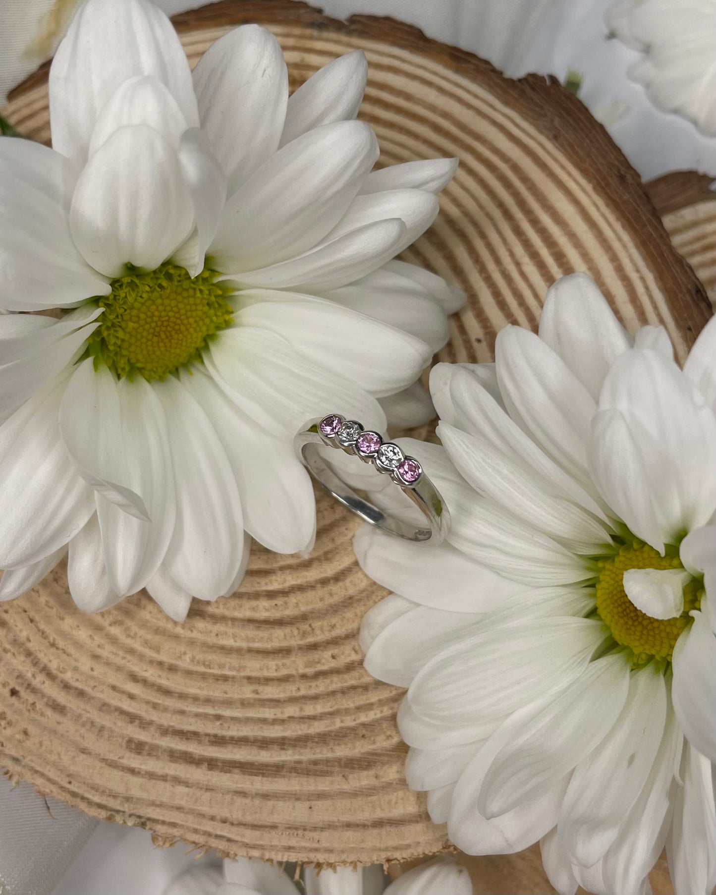 18ct White Gold Pink Sapphire & Diamond 5 Stone Ring