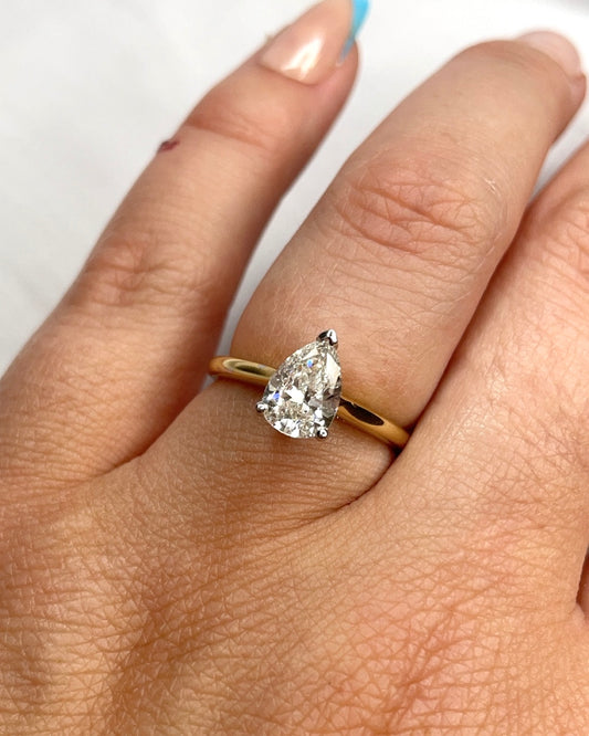 Lab Grown Tear Drop Diamond Solitaire Engagement Ring