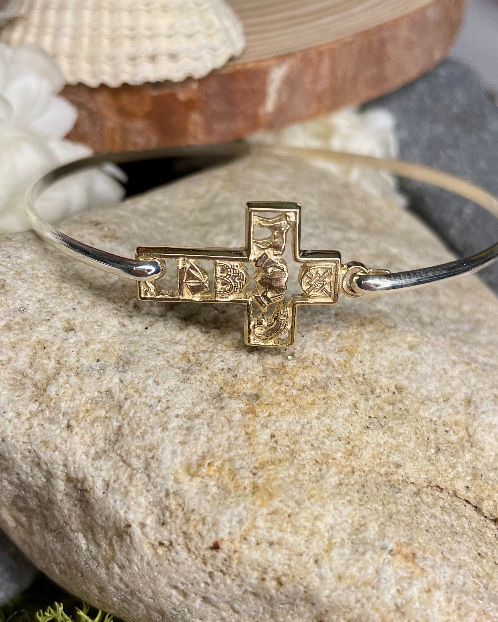 Story of Galway 9ct Gold Open Cross Bangle