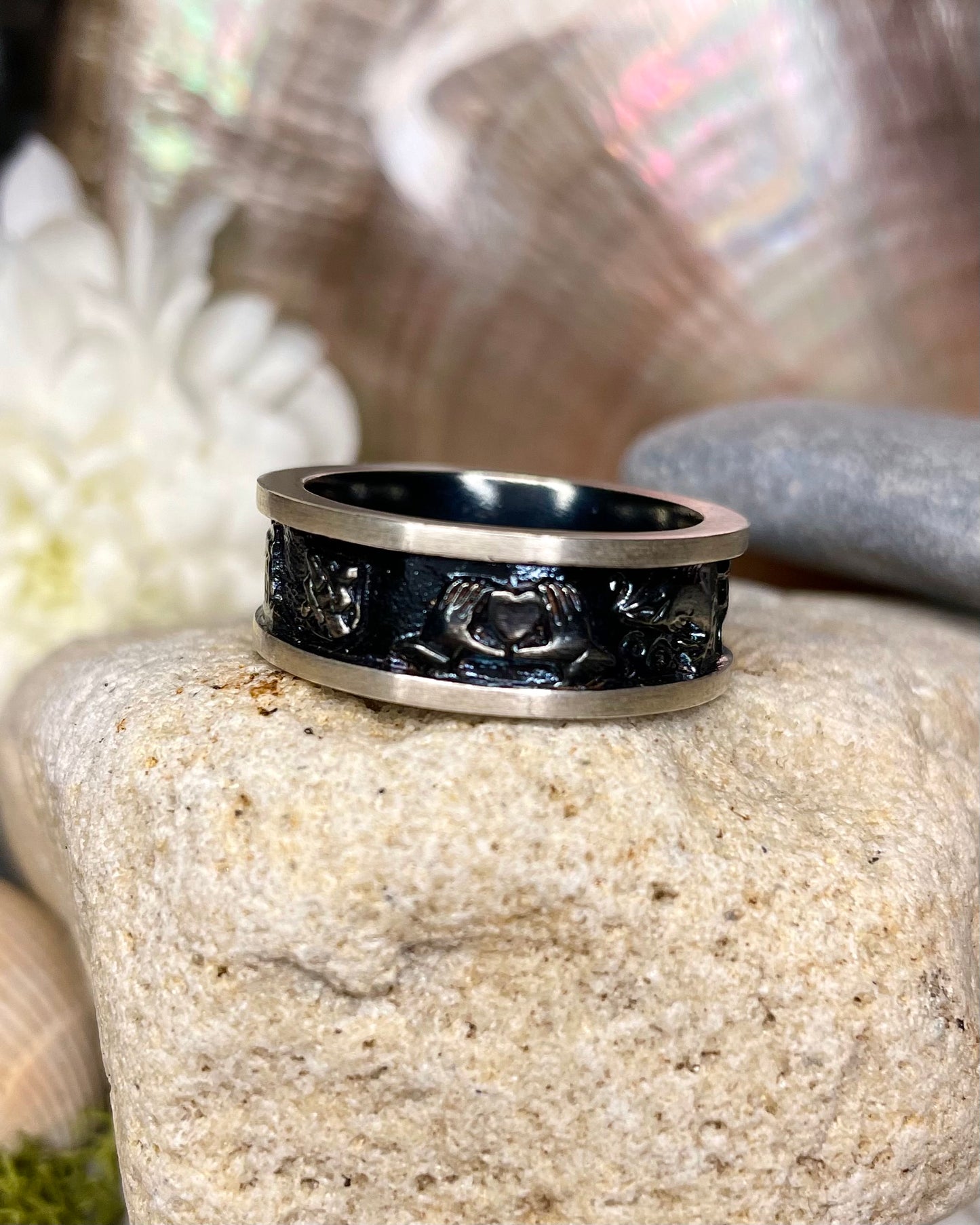 Story of Galway Black Rhodium With Silver Rims Ring