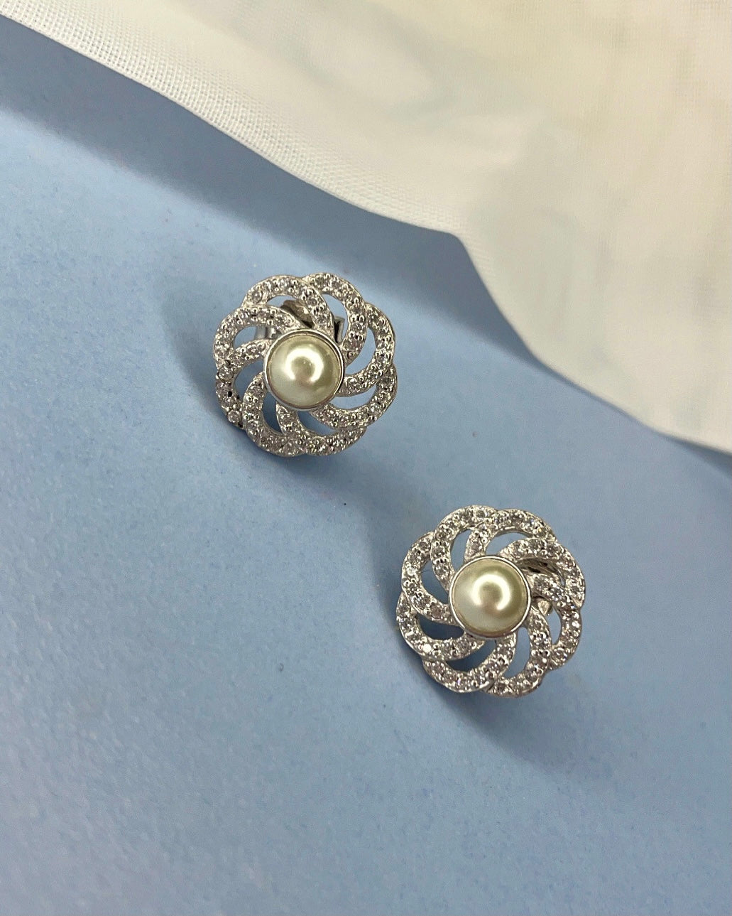 Pearl Cubic Zirconia Swirl Earrings