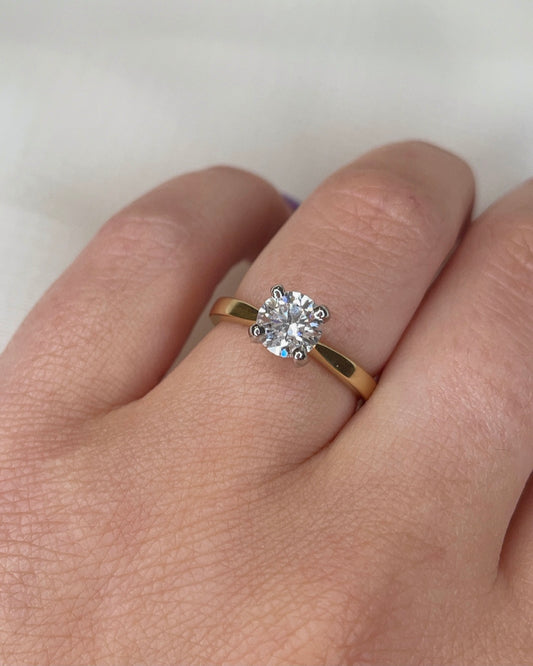 1ct Lab Grown Round Diamond Solitaire Yellow Gold Engagement Ring