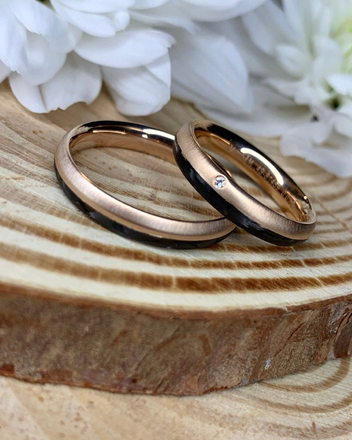 Black Carbon Half Rose Gold Diamond Wedding Band