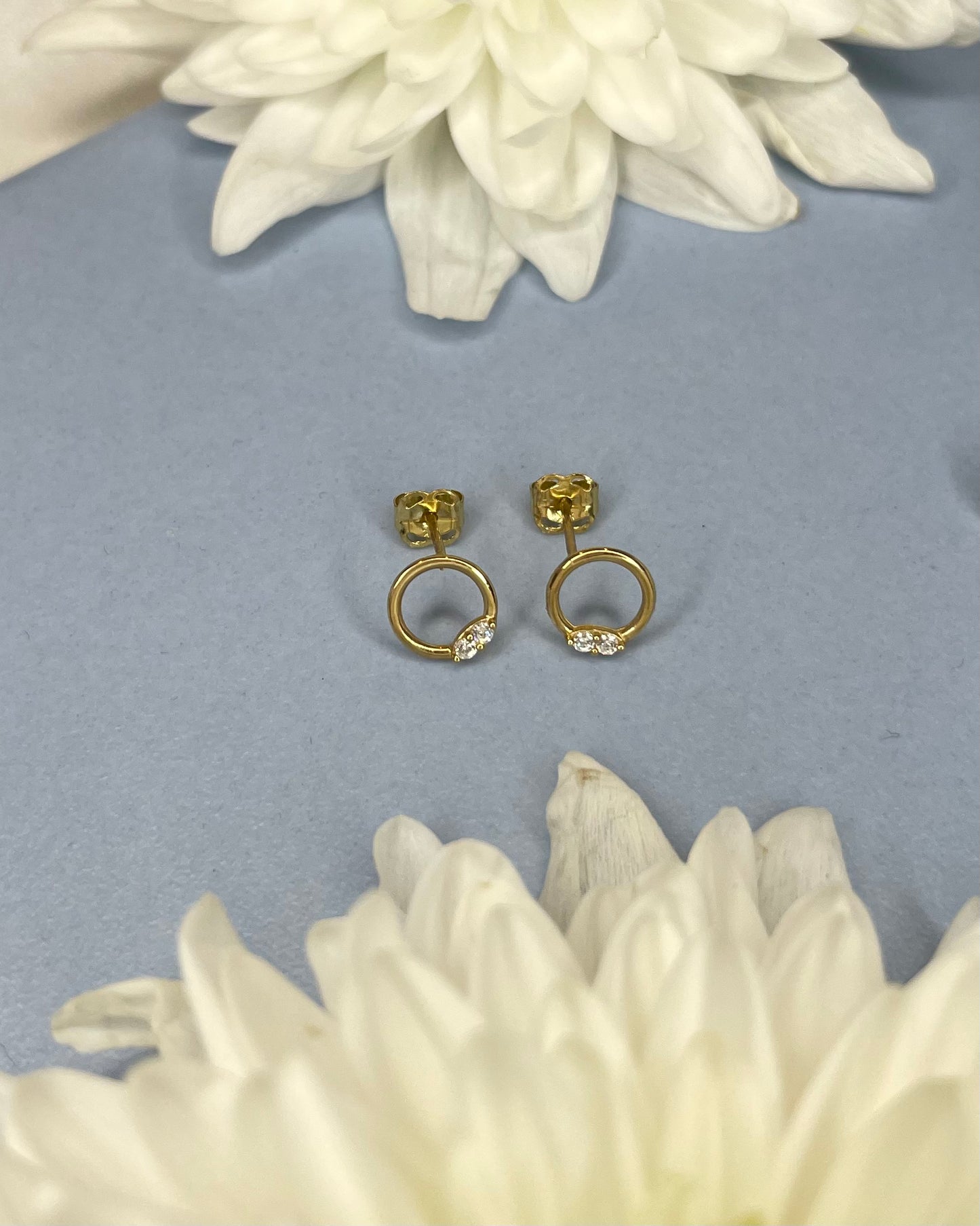 9k Circle Earrings with Two CZ