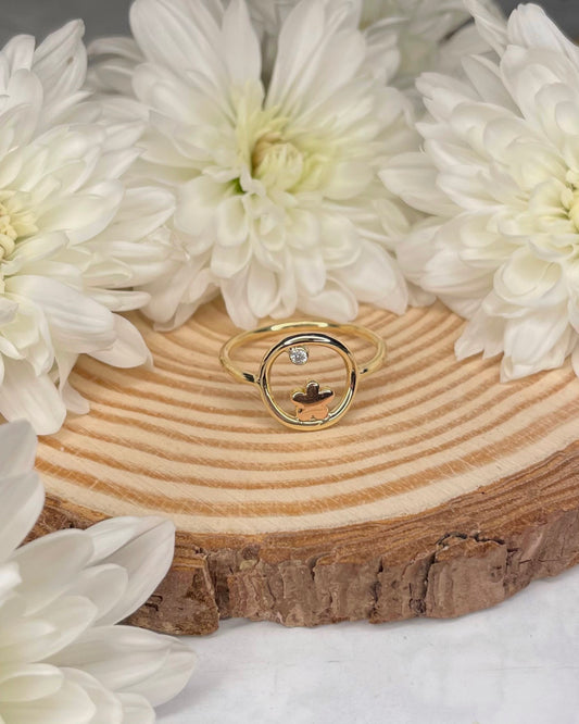 9ct Yellow Gold, diamond and Rose Gold Flower Ring