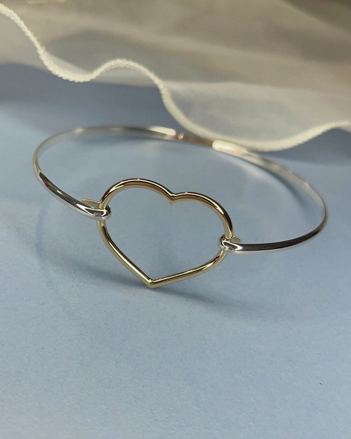 9ct Yellow Gold Heart & Sterling Silver Bangle