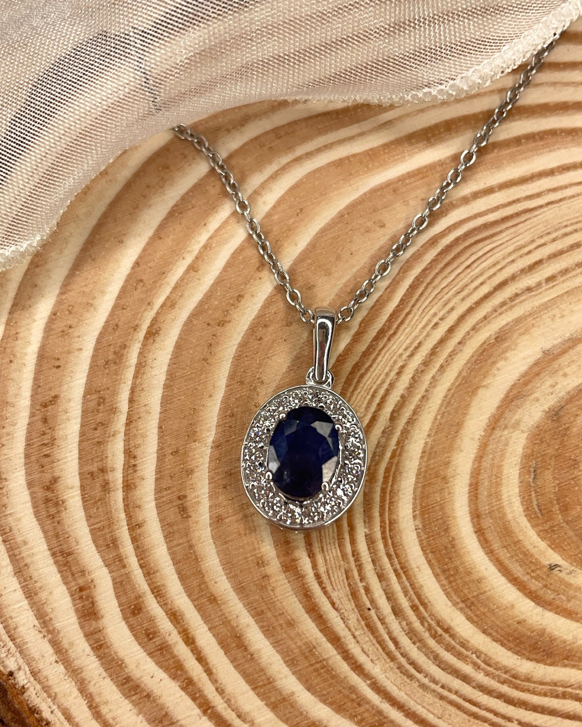 Sapphire & Halo Lab Diamond Pendant