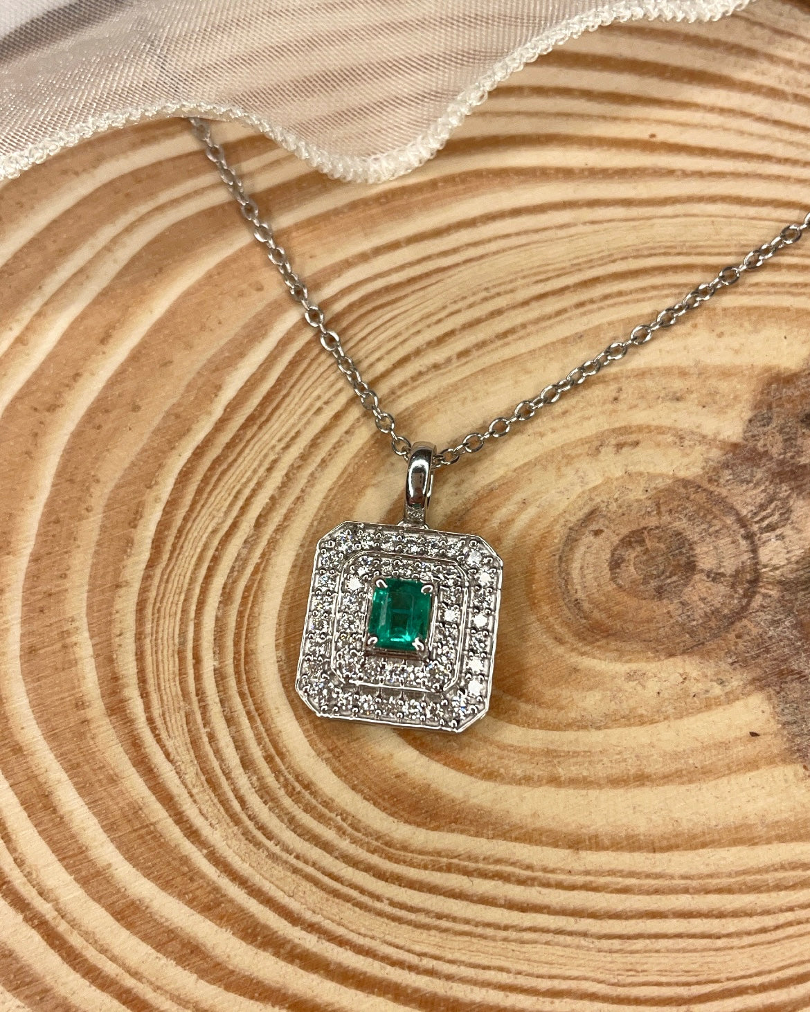 Emerald & Lab Diamond Pendant