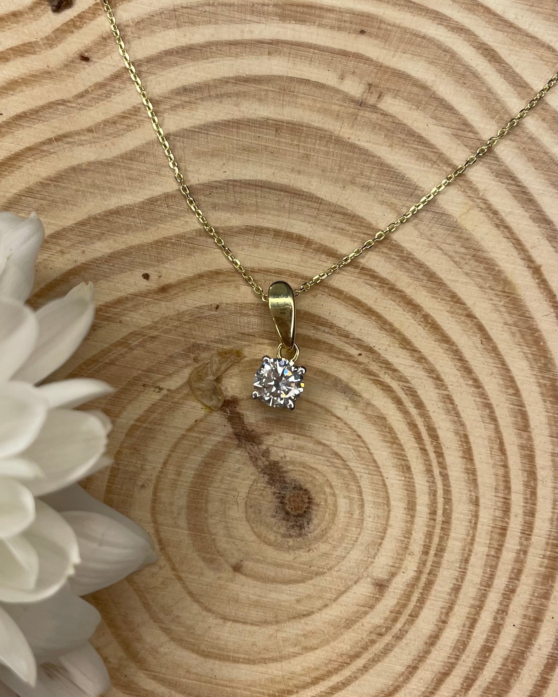 0.38cts Diamond Solitaire Yellow Gold Pendant