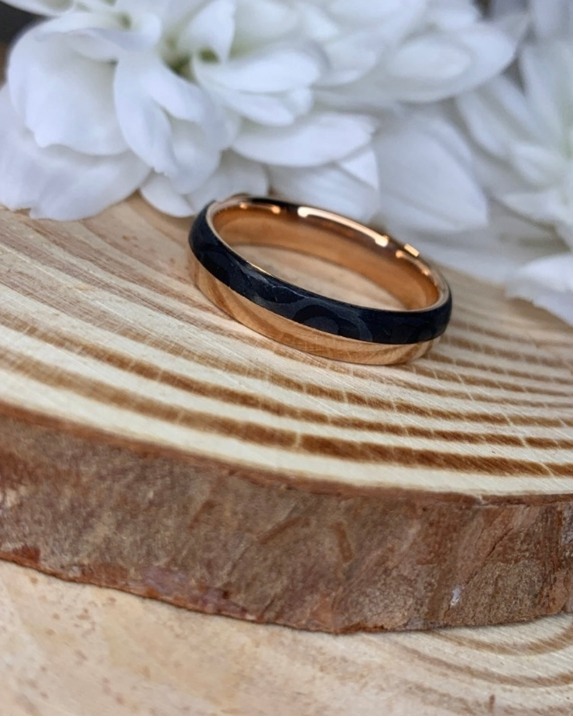 Black Carbon Half Rose Gold Wedding Band