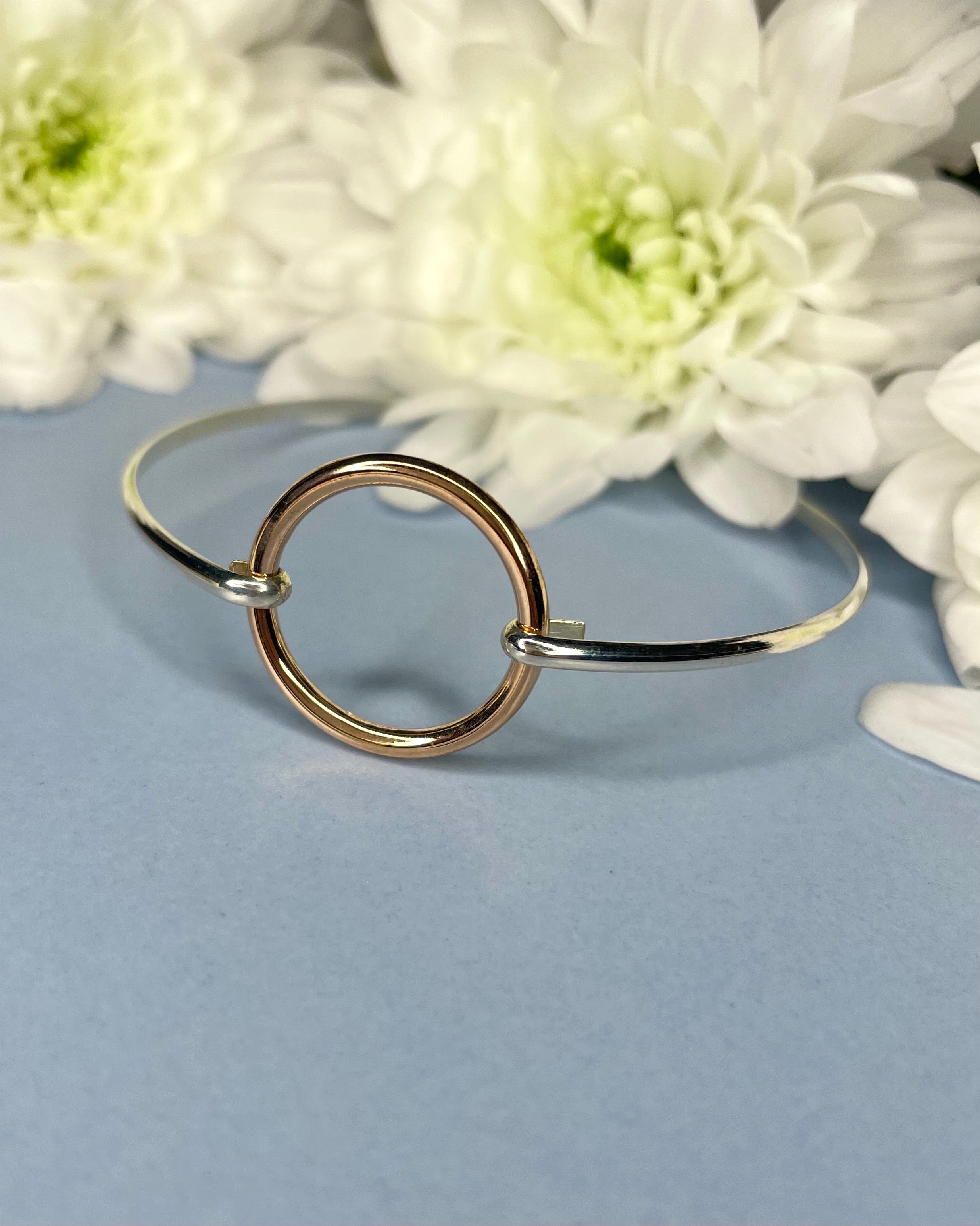 9ct Rose Gold & Sterling Silver Circle Bangle