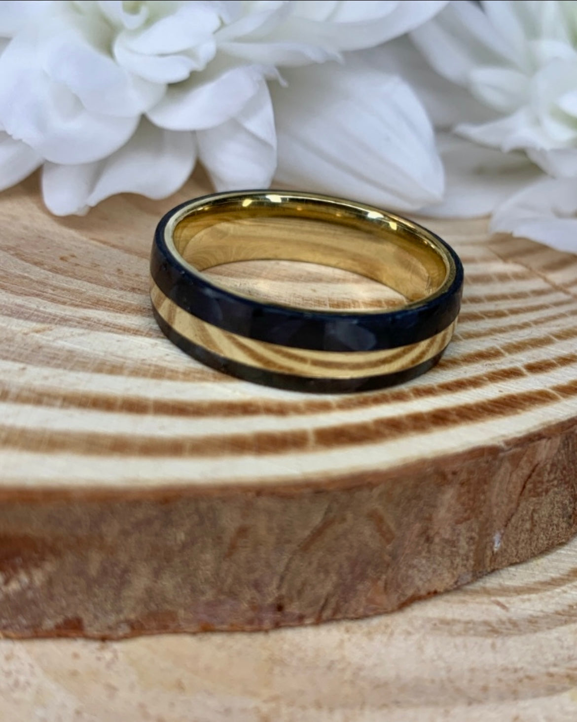 Black Carbon Yellow Gold Wedding Band