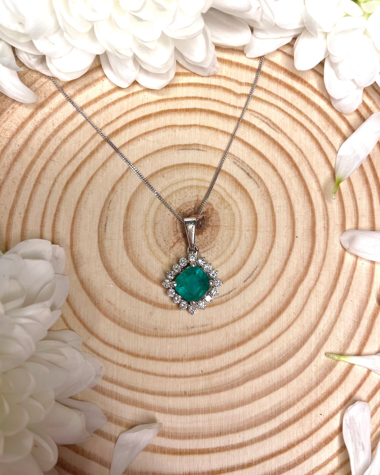 9ct Emerald and Diamond Pendant