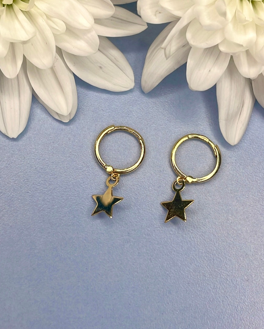 9ct Yellow Gold Hoop with Drop Star Earrings