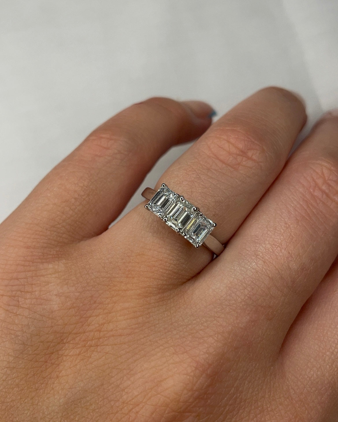 Lab Grown Three Stone Baguette Diamond Engagement Ring