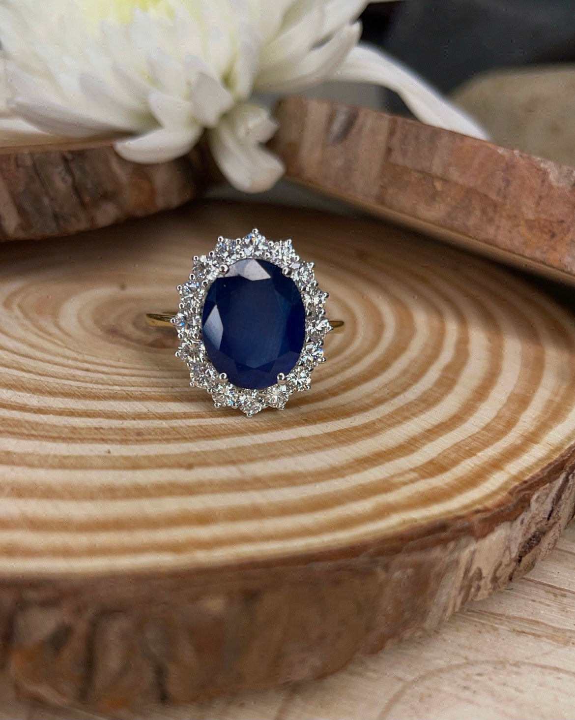 18ct Sapphire and Diamond Halo Ring