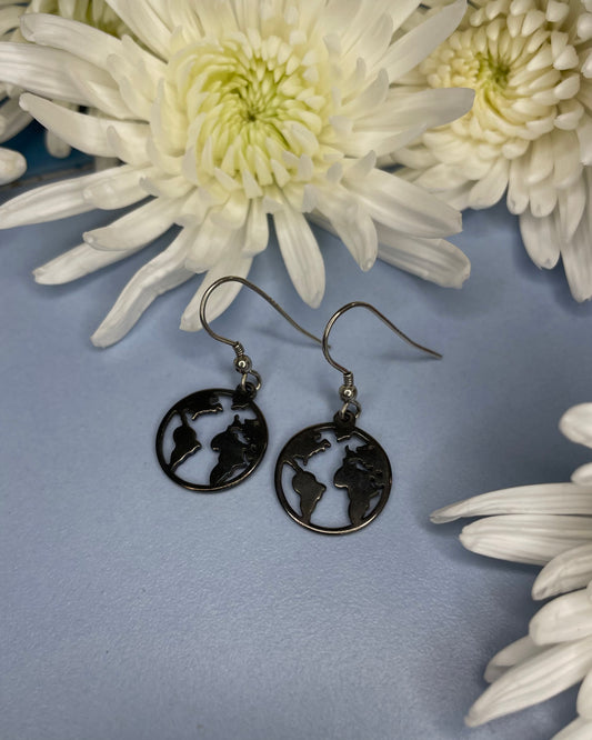 Sterling Silver & Black Rhodium Globe Earrings with Shepherd Hook