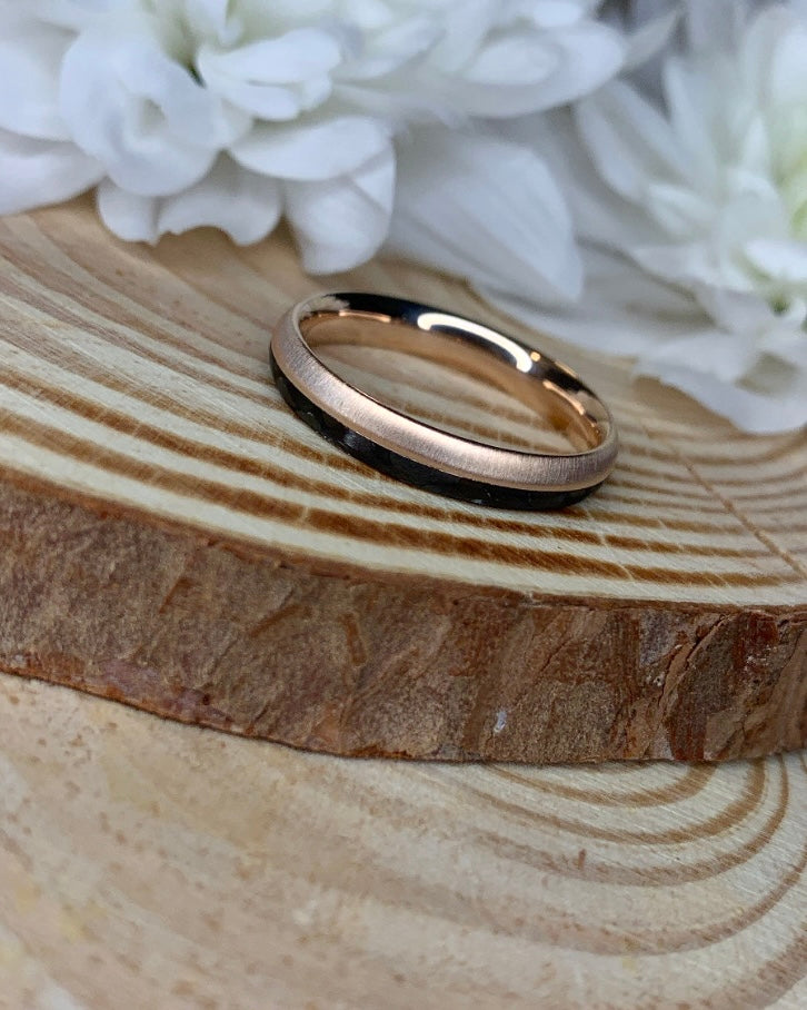 Black Carbon Half Rose Gold Wedding Band