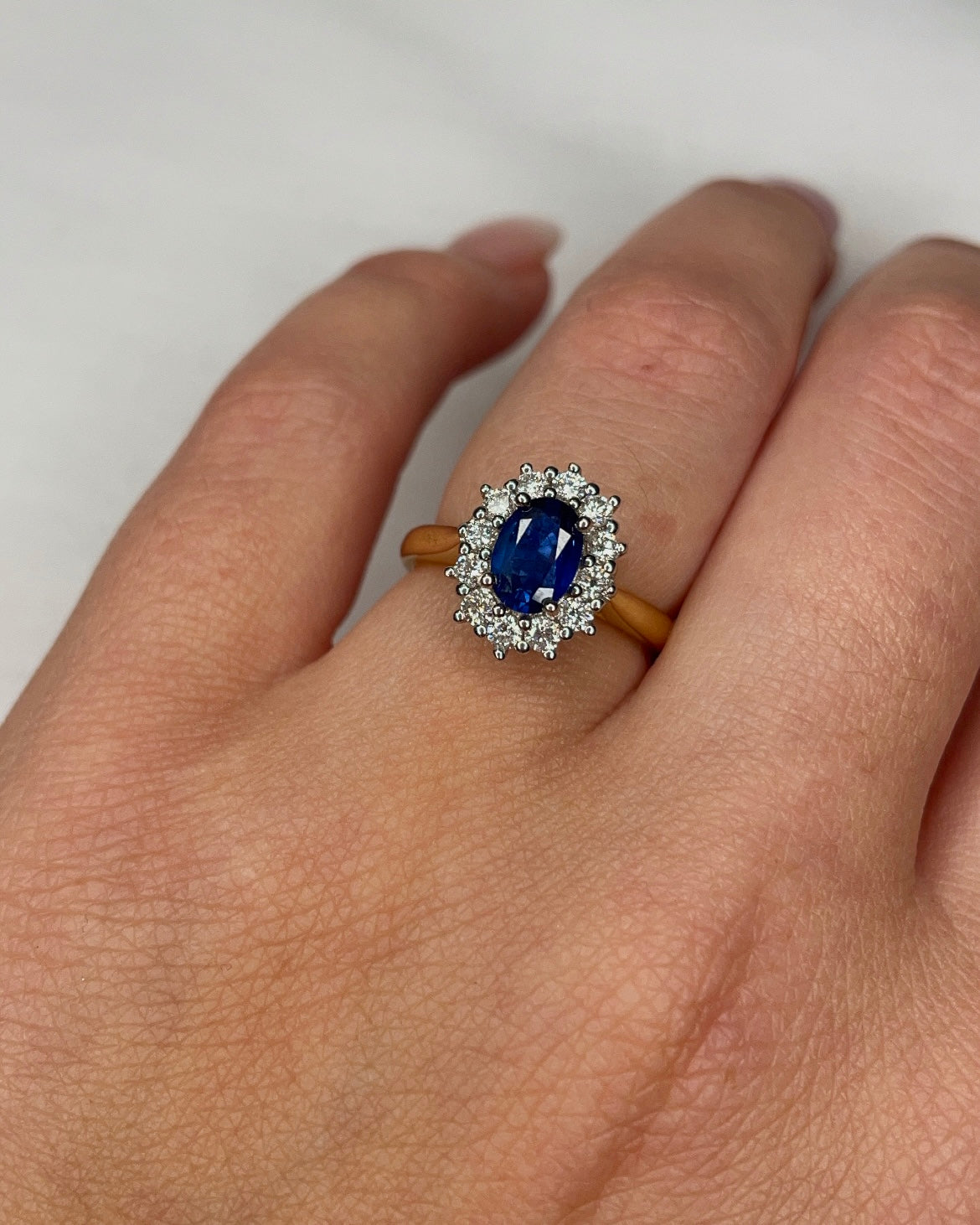 18ct Yellow Gold Oval Sapphire and Diamond Engagement Ring