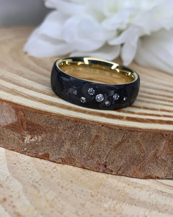 Black Carbon Raindrop Diamond Wedding Band