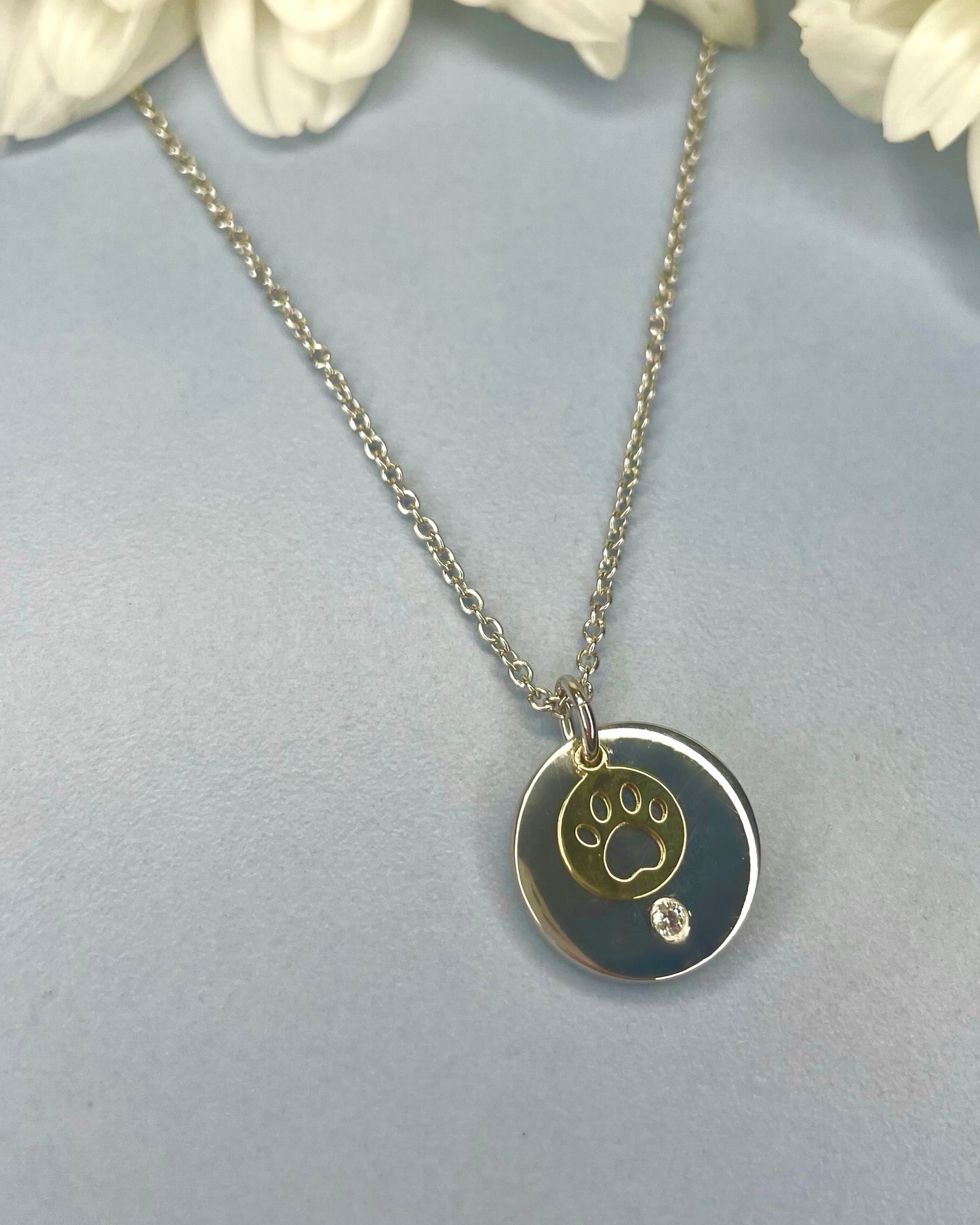 Sterling Silver Disc & Gold Pawprint Pendant