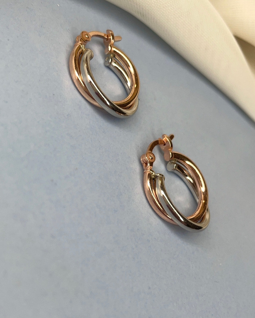 Sterling Silver & Rose Gold Hoop Earrings
