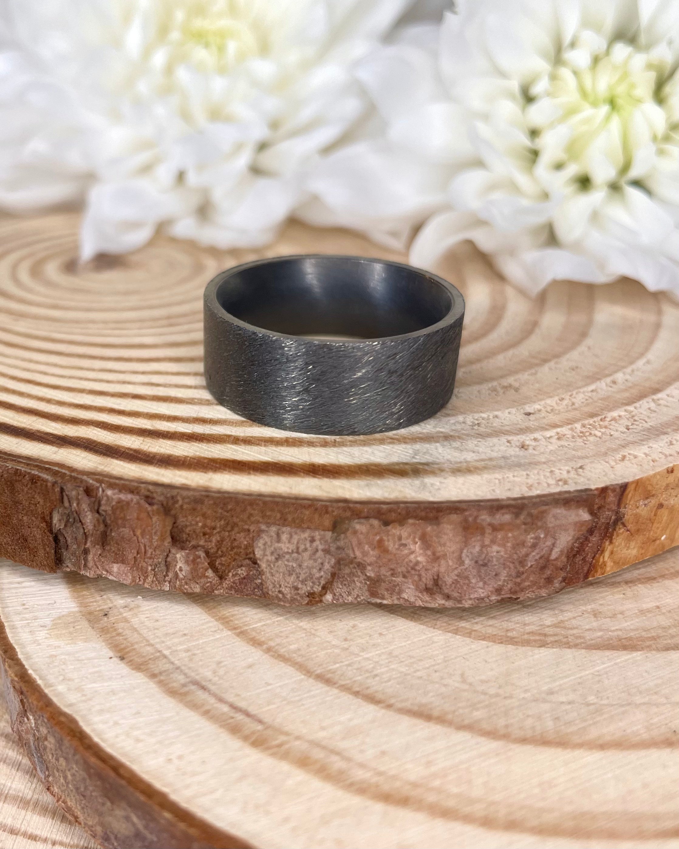 8mm Textured Effect Black Rhodium Sterling Silver Ring