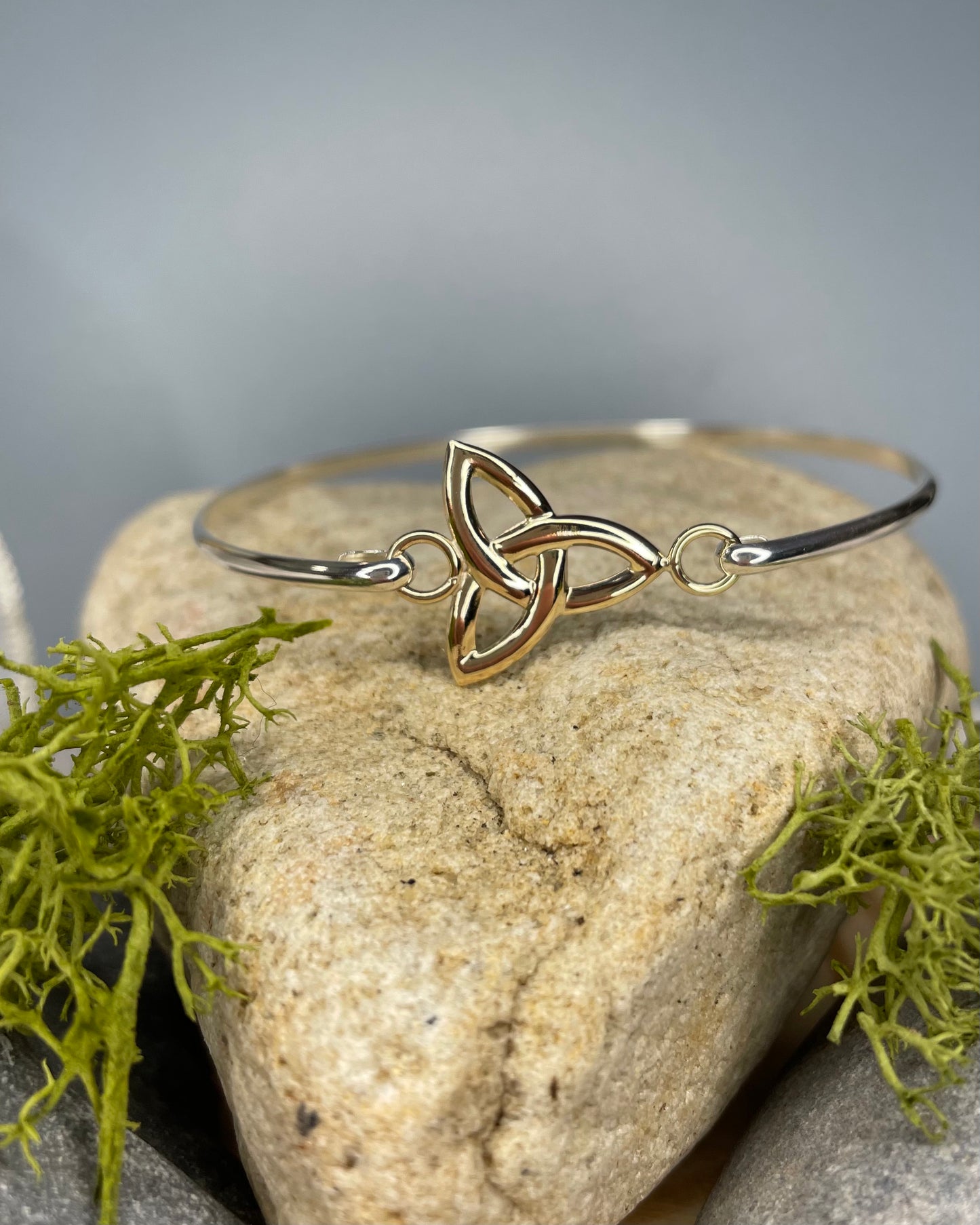 Trinity Knot Yellow Gold & Sterling Silver Bangle