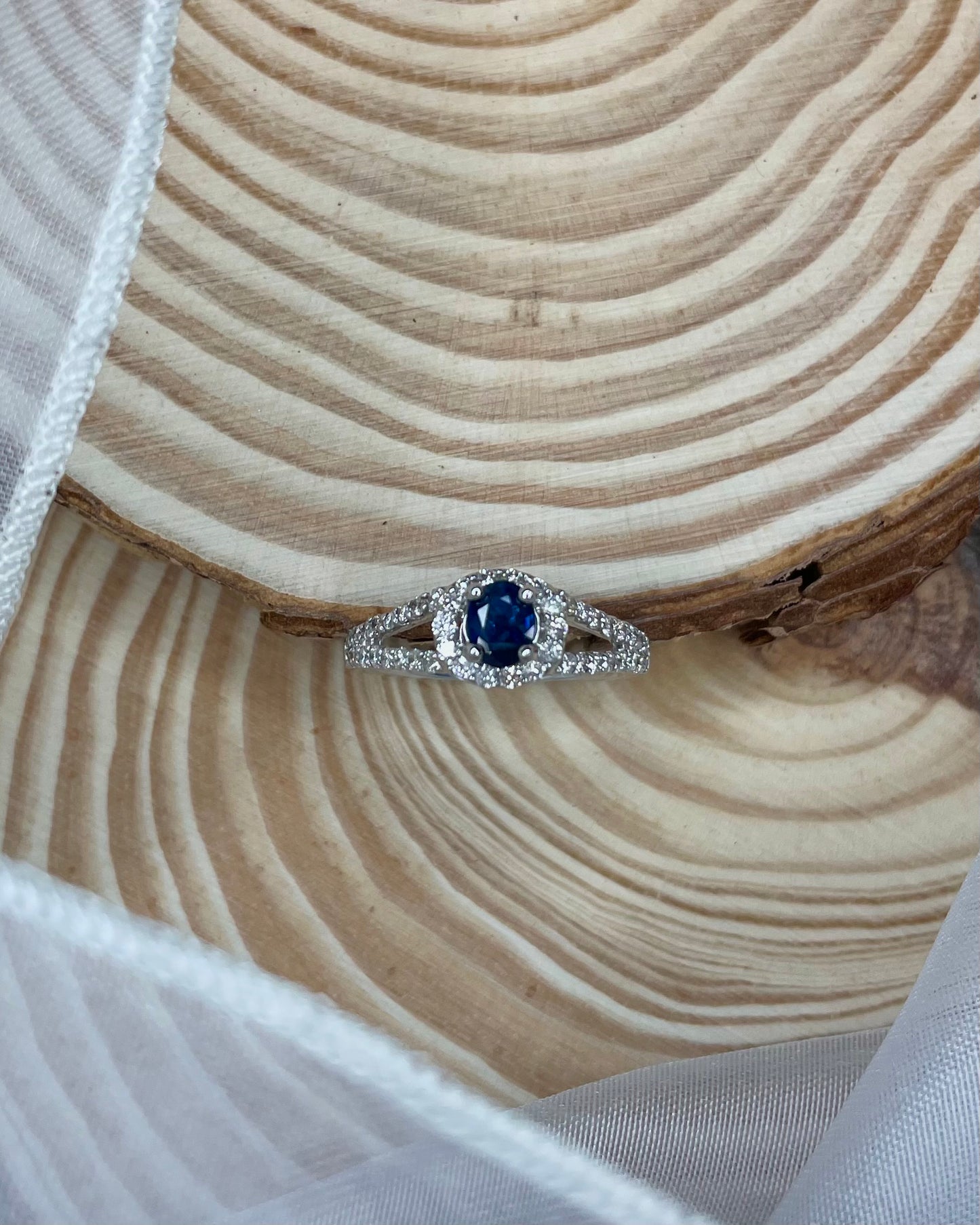 Split Shank Halo Sapphire Ring
