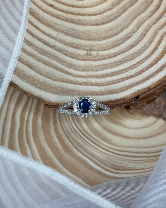 Split Shank Halo Sapphire Ring