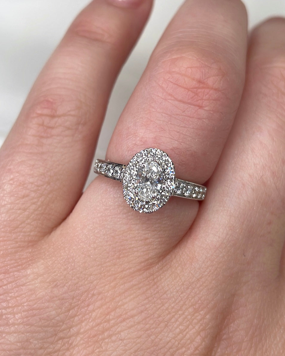 Oval Brilliant Halo Diamond with Diamond Shoulders Engagement Ring