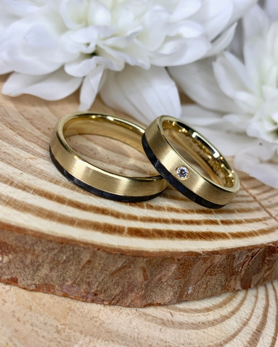 Black Carbon Strip and Yellow Gold Wedding Band