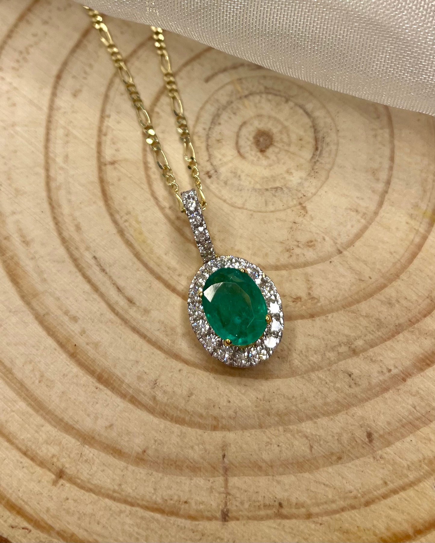 Emerald & Halo Diamond Pendant