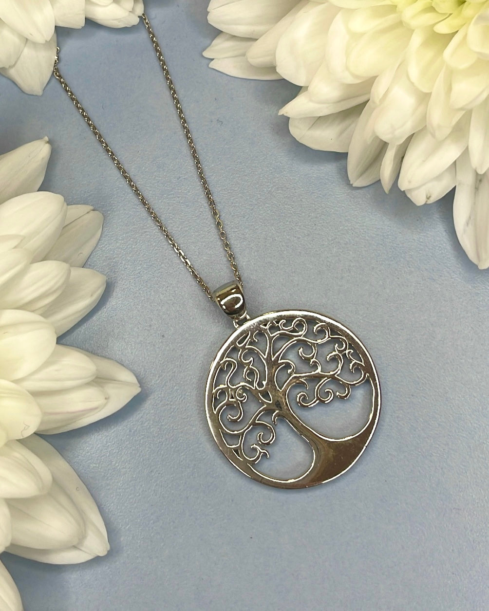 Large Tree of Life CZ Silver Pendant