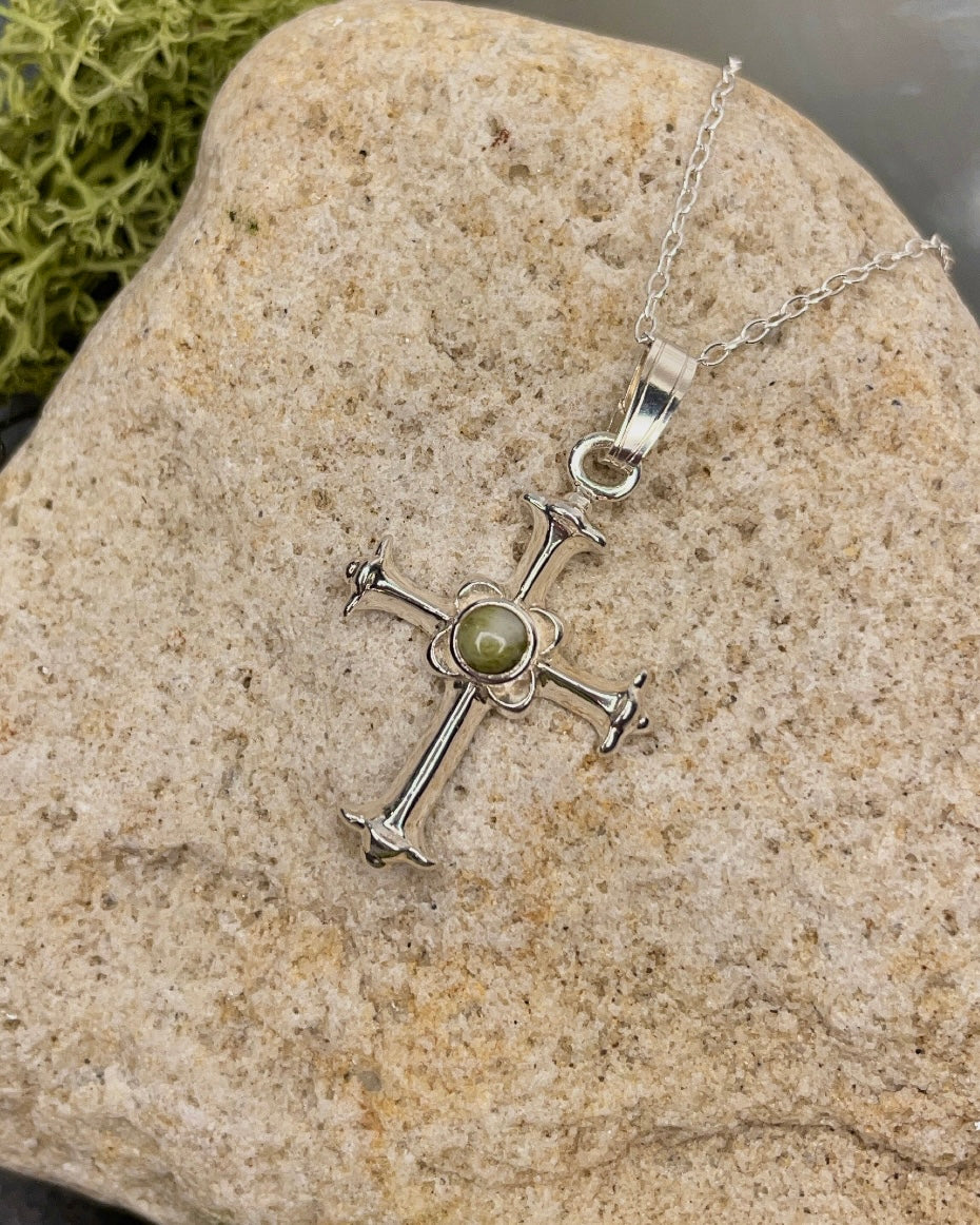 Sterling Silver Connemara Marble Detail Cross
