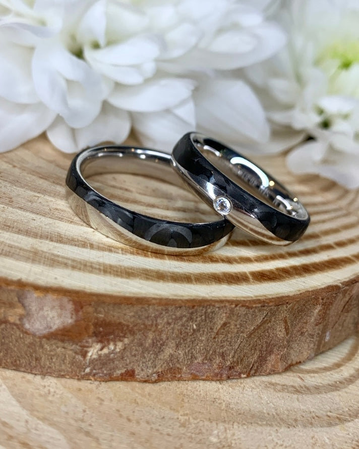 Black Carbon Twist White Gold Wedding Band